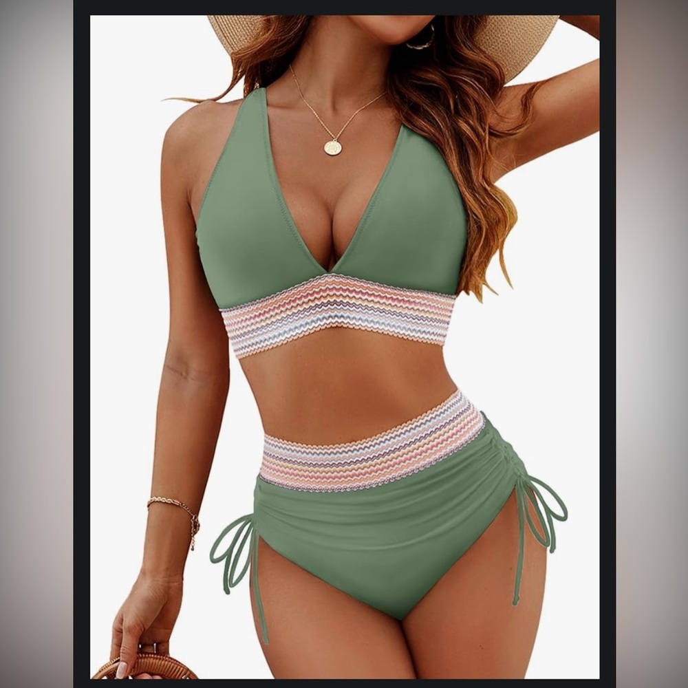 Blooming Jelly Womens High Waisted Bikini Set Color Block Tummy Control 2 pc - Picture 2 of 15
